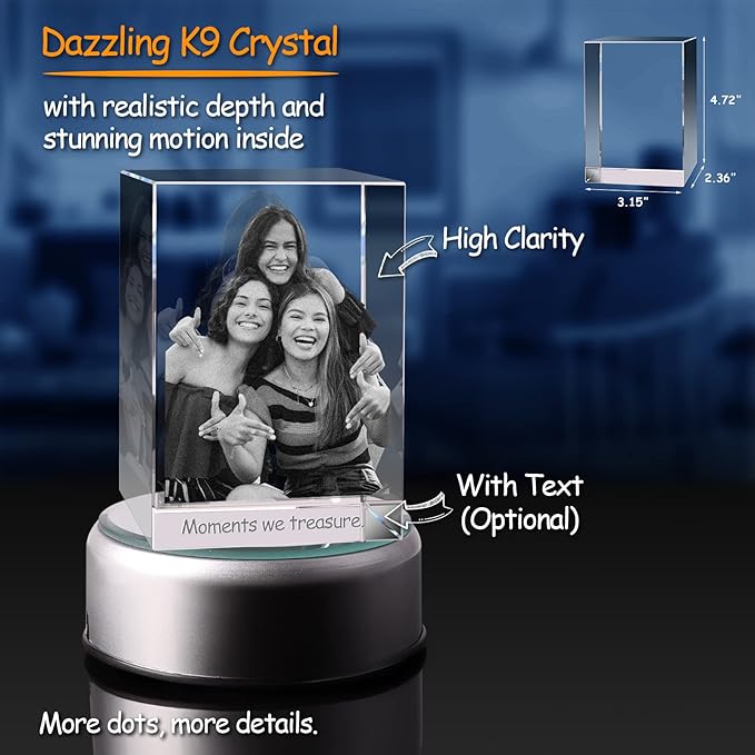 3Dpixdance 3D Crystal Photo (Large, Portrait), Christmas Personalized Gift, Personalized Gifts with Your Photo for Dad,Mom, Wife, Husband, Engraved 3D Crystal Picture, Customized Gift for Christmas, Birthday, Wedding, Anniversary, Memorial, Father’s Da...
