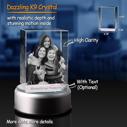 3Dpixdance 3D Crystal Photo (Large, Portrait), Christmas Personalized Gift, Personalized Gifts with Your Photo for Dad,Mom, Wife, Husband, Engraved 3D Crystal Picture, Customized Gift for Christmas, Birthday, Wedding, Anniversary, Memorial, Father’s Da...