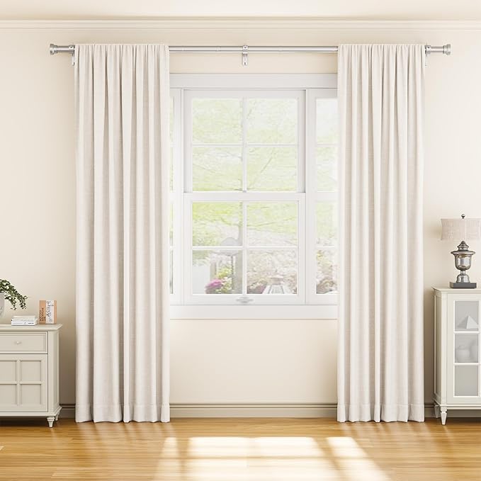 Curtain Rod 32-118 Inch, Heavy Duty 1 Inch Adjustable Curtain Rods for Windows, Sliver Long Window Treatment Rods, Modern Design, Easy Installation