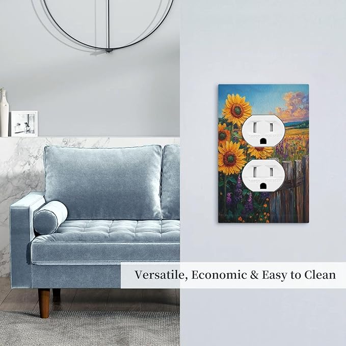Decorative Outlet Covers Rustic Wilderness Sunflower Lavender Muzha Oil Painting 1 Gang Duplex Light Switch Cover Plate Wall Plates for Electrical Outlets Switchplate Faceplate