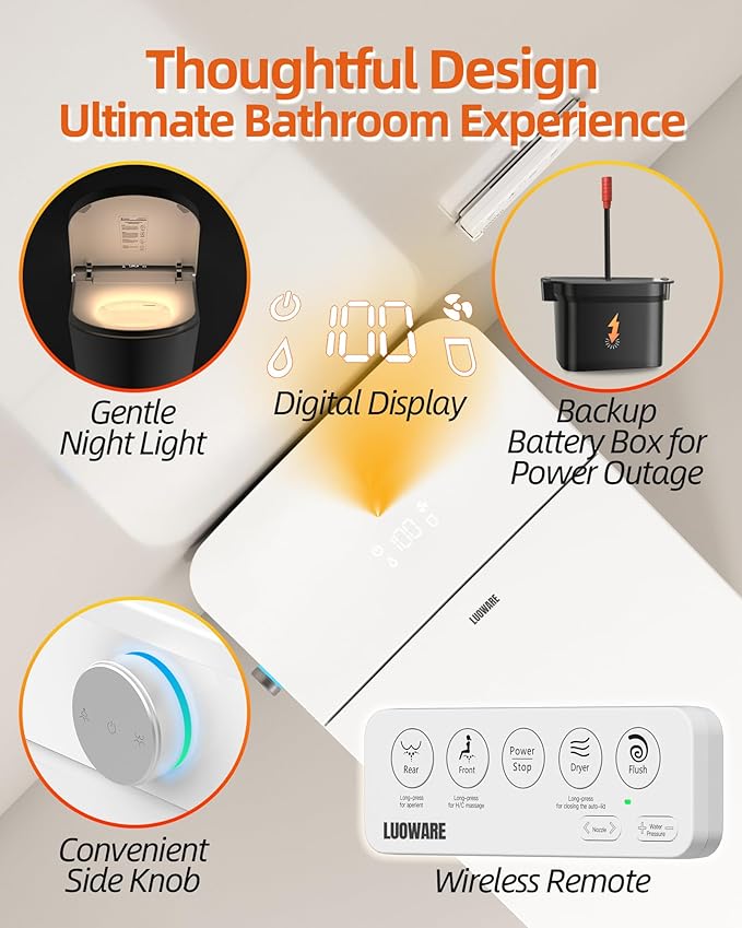 Smart Toilet with Bidet Built in, Luxury One Piece Elongated Bidet Toilet with Auto Close & Flush, Foot Sensor to Open/Close/Flush, Heated Seat, Massage Wash, Night Light, Remote Control