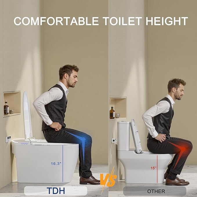 TDH Smart Toilet with Foam Shield, Upgraded New Heated Toilet Seat with Instant Warm Water Sprayer and Dryer, One Piece Toilet with Auto Soft Close,ADA Comfort Height