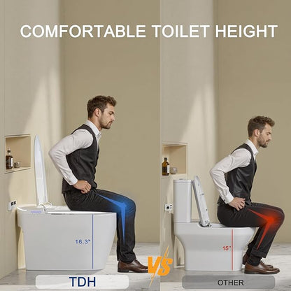 TDH Smart Toilet with Foam Shield, Upgraded New Heated Toilet Seat with Instant Warm Water Sprayer and Dryer, One Piece Toilet with Auto Soft Close,ADA Comfort Height