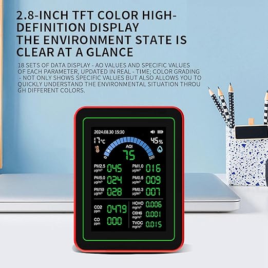 Marhynchus 18 in 1 Indoor Air Quality Monitor Air Quality Tester Air Quality Detector with CO2 TVOC HCHO PM2.5 PM10 Temp Humidity Sensor & Data Storage for Home Office