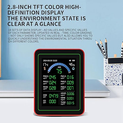 Marhynchus 18 in 1 Indoor Air Quality Monitor Air Quality Tester Air Quality Detector with CO2 TVOC HCHO PM2.5 PM10 Temp Humidity Sensor & Data Storage for Home Office