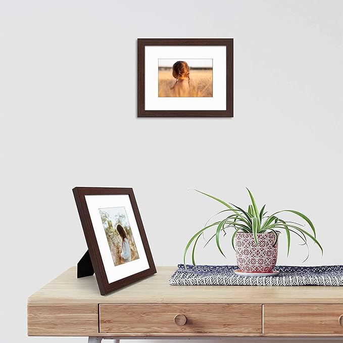 Golden State Art, 8x10 Picture Frame with Mat for 5x7 Photo - High Definition Glass Wall Mounting or Tabletop Display (Brown, 1 Pack)