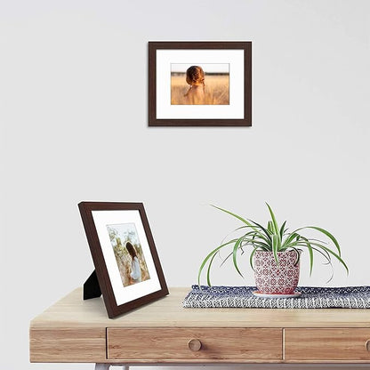 Golden State Art, 8x10 Picture Frame with Mat for 5x7 Photo - High Definition Glass Wall Mounting or Tabletop Display (Brown, 1 Pack)