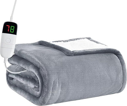 BOMOVA Heated Electric Throw Blanket - 50" x 60" Heating Blanket with 10 Heating Levels & 8 Hours Auto Off, Warm Flannel Blanket, Christmas Birthday Gifts for Women