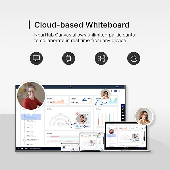 NearHub 86'' Interactive Smart Whiteboard,AI -Powered 4K Camera,MEMS 24-mic Array with Noise Reduction,All-in-One Whiteboard for Hybrid Collaboration with AndriodOS & Open App Ecosystem (Board+Stand)
