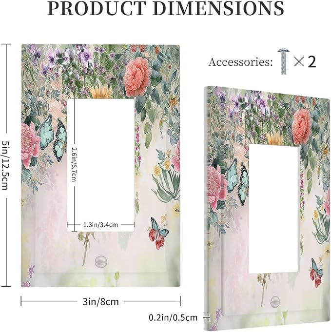 Outlet Covers Rustic Floral Watercolor Flower Blossom Butterfly 1 Gang Wall Plates Single Rocker Light Switch Covers Decorative Switch Plates Electrical GFCI Panel Covers for Home Office 5 X 3 IN