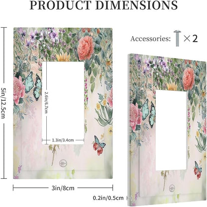 Outlet Covers Rustic Floral Watercolor Flower Blossom Butterfly 1 Gang Wall Plates Single Rocker Light Switch Covers Decorative Switch Plates Electrical GFCI Panel Covers for Home Office 5 X 3 IN