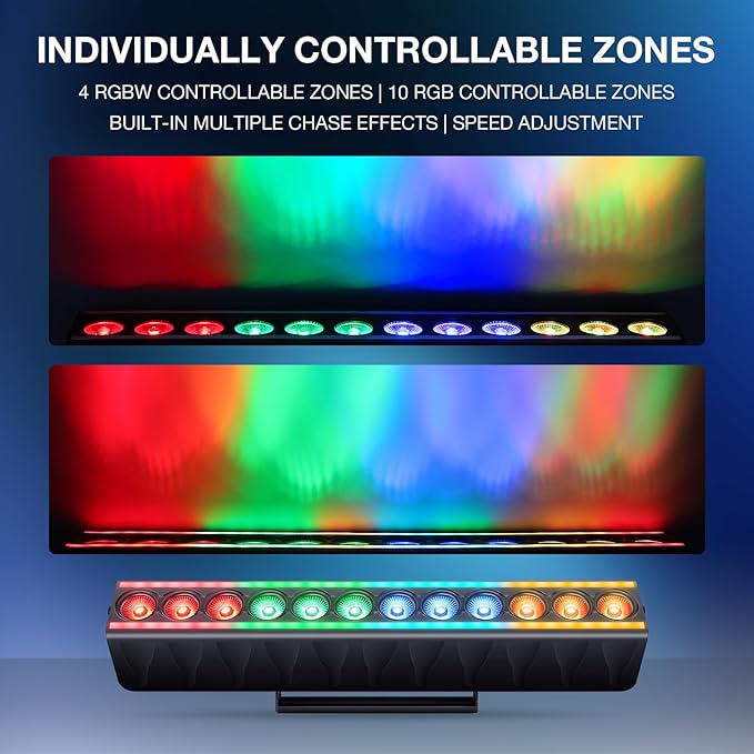 LED Stage Wash Light Bar: Dual-Row Pixel LED Strips Flanked with RGBW Beam - 60W 4IN1 RGBW Color Changing - DMX Control by DJ Party Planner - Uplights for Wedding Christmas Music Show Band - 2 Pack
