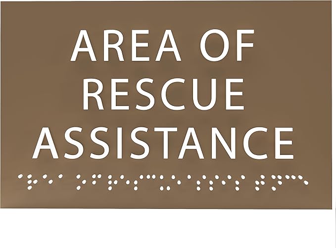 6" X4" Area of Rescue Assistance Sign- Tactile Graphics Grade 2 Braille Text ADA Compliant Sign |ADA Compliant Plastic Signs for Schools, Offices, Businesses, Apartments & Restaurants
