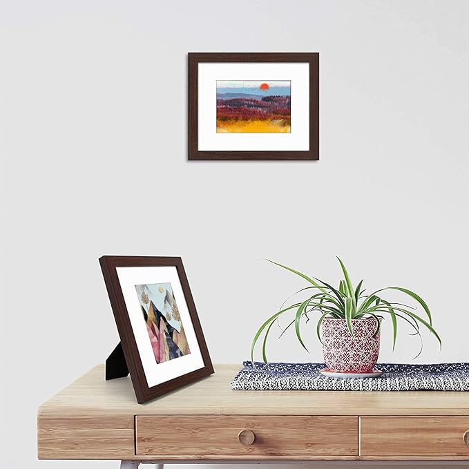 Golden State Art, 8x10 Picture Frame with Mat for 5x7 Photo - High Definition Glass Wall Mounting or Tabletop Display (Brown, 2 Pack)