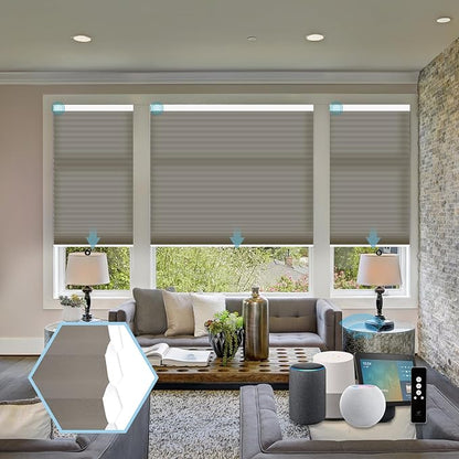 SmartWings Motorized Cellular Shades with Remote, Customized Electric Cordles Honeycomb Blinds Compatible with Alexa/Homekit/Google for Windows, 60% Blackout Single Cell Wheat