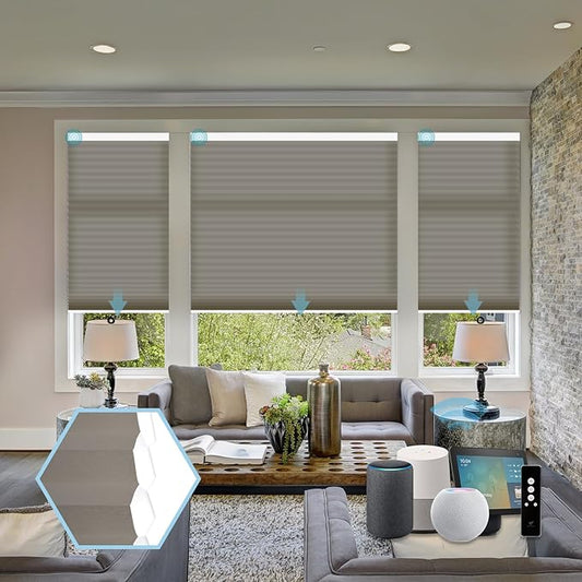 SmartWings Motorized Cellular Shades with Remote, Customized Electric Cordles Honeycomb Blinds Compatible with Alexa/Homekit/Google for Windows, 60% Blackout Single Cell Wheat