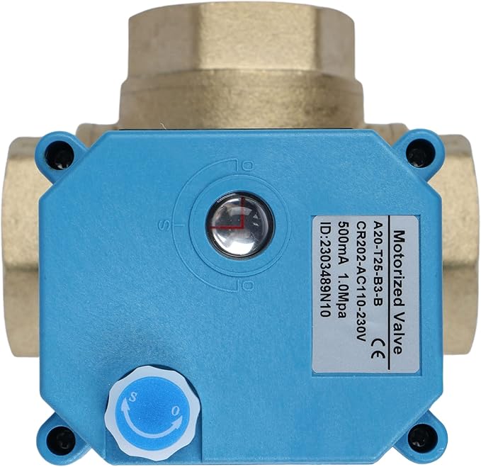 U.S. Solid 1" 3 Way Brass Motorized Ball Valve 110-230VAC, L Type Water Shutoff Valve with Manual Function, Standard Port, NOT for Drinking Water