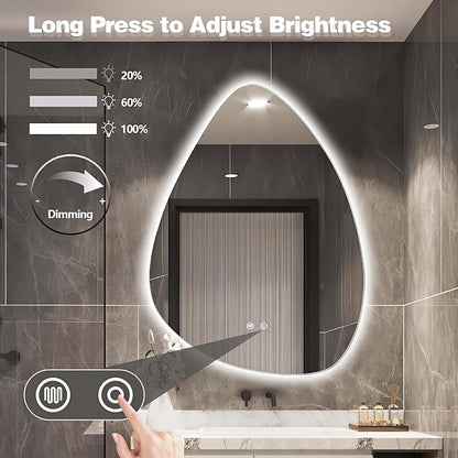 Niccy Irregular LED Bathroom Mirror, 30"x40" Asymmetrical Backlit Vanity Wall Mirrors, Frameless Lighted Mirrors for Bedroom, Living Room, Modern Smart-Mirror with Anti-Fog, Dimmable, Memory Function