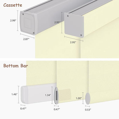 Motorized Roller Blinds with Remote, 100% Blackout Automatic Roller Shades for Bedroom, Bathroom, and Living Room, Customized Size, Creamy White