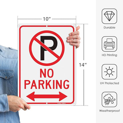 GicnKeuz No Parking Signs with Arrow,14×10 Inches No parking sign .040 Reflective Aluminum,Waterproof and Fade Resistant,6 Pre-drilled holes,Easy to Install,Indoors and Outdoors Use(2-pack)