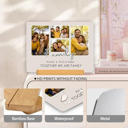 Custom Photo Prints - Metal Desktop Picture Frame with Photos & Name & Wooden Base Personalized Gifts for Family Friends and Lovers, Optional Multiple Sizes