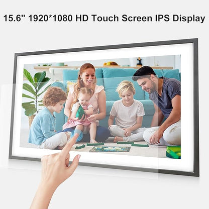 Frameo 15.6 Inch Large Digital Photo Frame, Digital Picture Frame WiFi with 32GB, 1920 * 1080 IPS HD Touch Screen, Electronic Picture Frame IPS Touch Screen with Auto-Rotate, Frameo Digital Frame Wifi