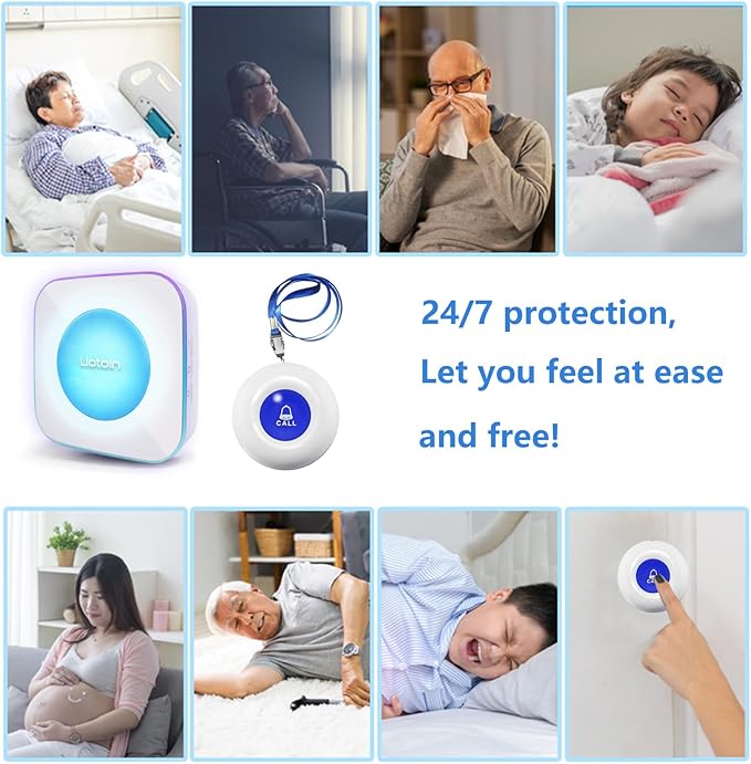 Wireless Caregiver Pagers Call Button Nurse Alert System Call Bell Call Light Alert Button for Home/Elderly/Patients/Disabled 3 Transmitters 3 Plugin Receivers (600+ft Operating Range)…