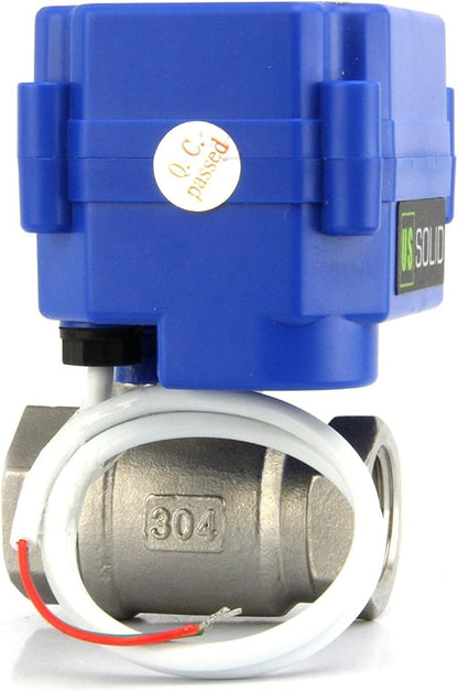 U.S. Solid 1/2" Motorized Ball Valve 85-265V AC Stainless Steel Electrical Ball Valve, 2 Wire Auto Return Setup Normally Closed
