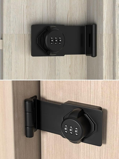 Cabinet Password Hasp Locks, 90 Degree Barn Door Lock, Household Security Combination Latch Lock for Locker, Fence, Bathroom, Outdoor, Garden (Black-2PCS)