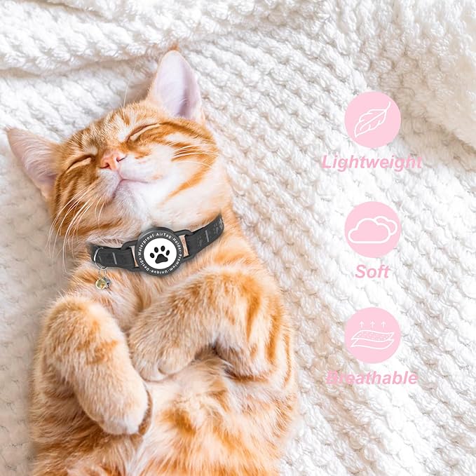 GPS Tracker for Cats, Waterproof GPS Cat Trackers Cats Collar with Bells, No Subscription, GPS Cat Collar, Adapt with Apple Find My (iOS Only) Finder Tag for items Pets Christmas Gift (BLACK)