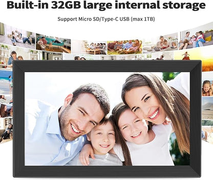 Digital Picture Frame 15.6 Inch 32GB Storage WiFi Digital Photo Frame 1920×1080 IPS FHD Touch Screen, Auto-Rotate, Wall-Mounted, Easy to Share Photos via Free APP Gift for Family