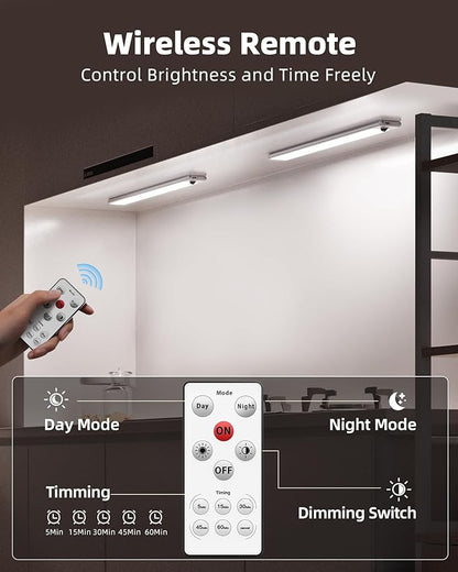 EZVALO Under Cabinet Lights,14.5'' Motion Sensor Light Indoor Dimmable, Super Bright 4000mAh Rechargeable Closet Lights 5700K with Remote Control, Wireless Under Counter Light for Kitchen,Cabinet