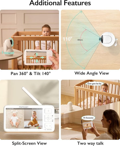Momcozy Video Baby Monitor, 5.5” 1080P Full HD Baby Monitor with Camera No WiFi, Infrared Night Vision, 5800mAh 120-hrs Battery, ECO, VOX, 2-Way Audio, 1640ft Range, Record and Rewind Locally, BM03