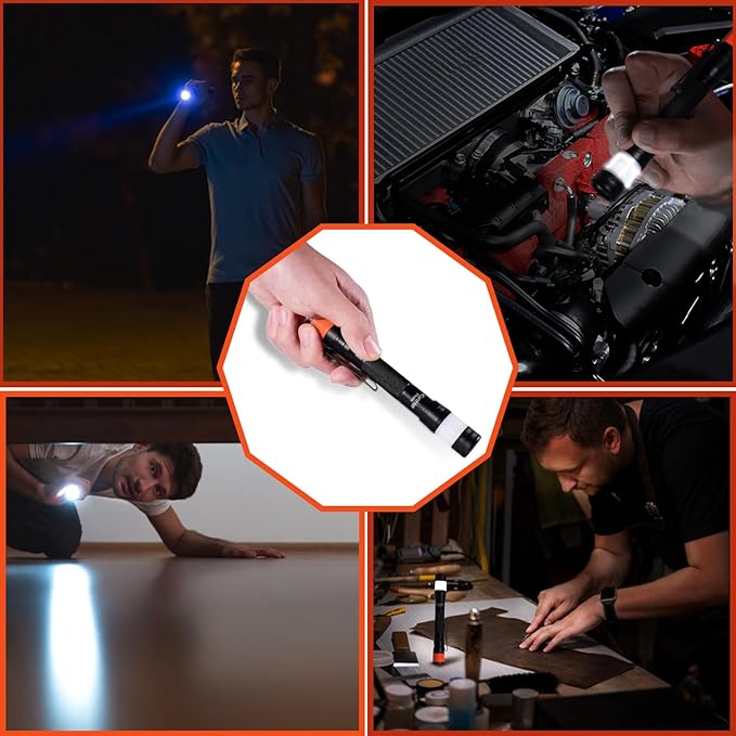 KunHe Probe 6 Pack LED 250 Lumens Pen Flashlight High Lumens with AA*12 Alkaline Batteries(Included) and Magnetic Base for Inspection Repair Engineer Gift for Husband Dad