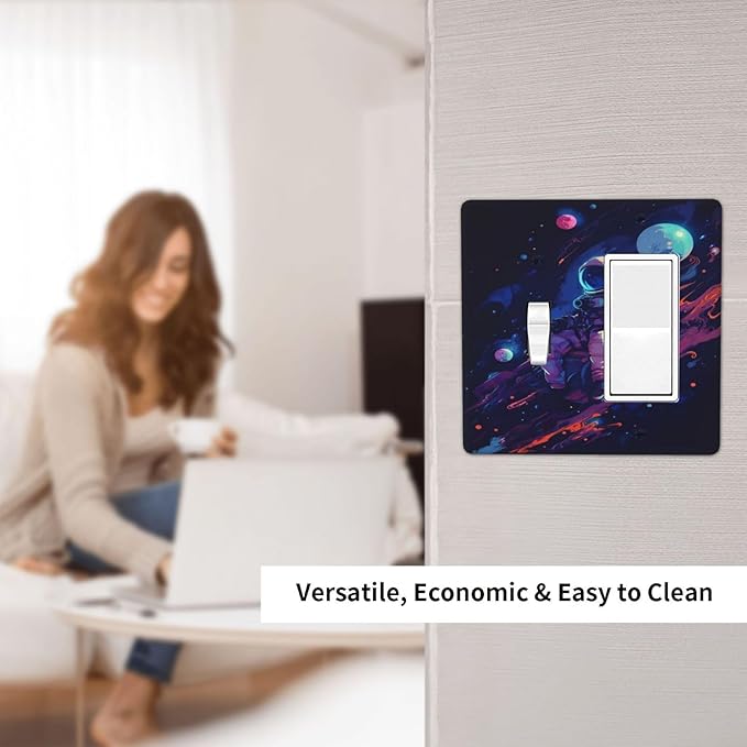 Purple Space Astronaut Planet Decorative Double Gang 1 Gang Wall Plate Cover Single Toggle Rocker Combination Light Switch Cover Plate Jumbo Switch Cover Plate for Bedroom Decor