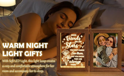 Christmas Gifts for Friends Best Friend Birthday Gifts for Women - Best Friend Picture Frame with Night Light, Unique Friendship Gift for Women Friends Female Men Girls Long Distance Relationship Gift