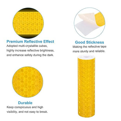 PATIKIL 6 Inch x 10 ft Reflective Tape, 1 Roll Waterproof Self Adhesive High Visibility Caution Warning Safety Tape Reflector with Scraper for Trucks Trailers Cars, Yellow