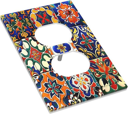 Outlet Covers Colorful Mexican Talavera Vintage Boho Floral 1 Gang Duplex Light Switch Cover Decorative Switch Plates Electrical Receptacle Faceplate Wall Plate for Kitchen Bathroom