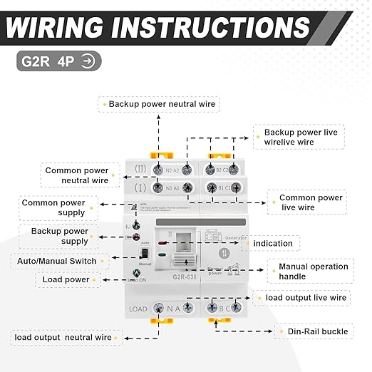 63Amp 110V AC Mini ATS Automatic/Manual Transfer Switch, 4Pole G2R Solar Auto Dual Power Changeover Switch for Home Generator, Din Rail Mounted 50/60Hz CE Certified for Rv, Lv, Cn Public/Backup Power