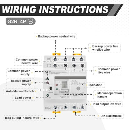 63Amp 110V AC Mini ATS Automatic/Manual Transfer Switch, 4Pole G2R Solar Auto Dual Power Changeover Switch for Home Generator, Din Rail Mounted 50/60Hz CE Certified for Rv, Lv, Cn Public/Backup Power