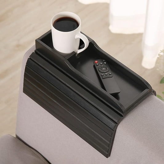 GEHE Couch Cup Holder, Anti Falling Sofa Arm Tray, Natural Bamboo Sofa Cup Holder More Safe for You Family, Portable Couch Arm Tray Armrest Table for Remote, Snacks, Phone, Drinks