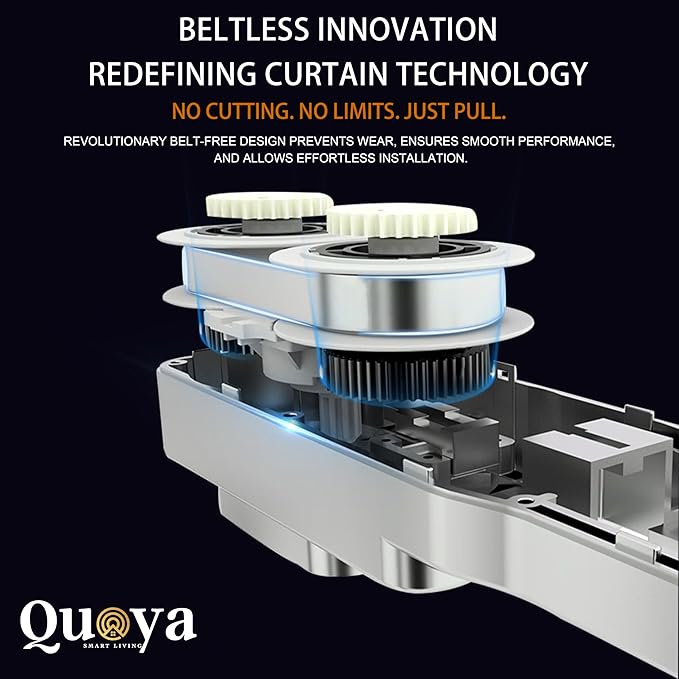 QUOYA BL01 Smart Electric Curtain Track 【Beltless, Adjustable Up to 7m, No Cutting, Adjustable Speed, Quiet, Works with Alexa, Google, Siri, Apple Watch, Remote Included】 (Two Way Cental Opening ONLY)