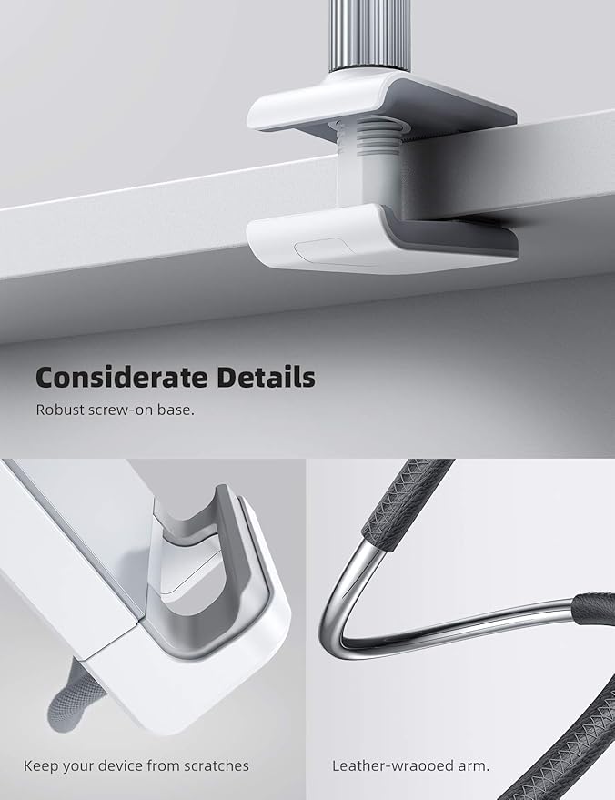 Lamicall Gooseneck Tablet Holder Mount : Flexible Arm Clip Tablet Stand for Bed, Desk Mount, Compatible with iPad Pro 11", Mini Air, Galaxy Tabs More 4.7 to 10.5" Phones and Tablets