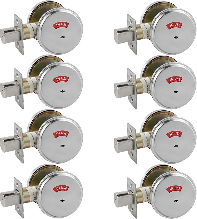 in-Use/Vacant Commercial Deadbolt, Heavy Duty Satin Chrome Grade 2 Privacy Indicator Deadbolt for Bathroom/Office, UL3 Hour Fire Rated, Left&Right Handed, 2 3/4" Backset, 8 Packs