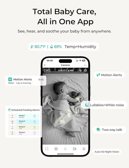 Dr.Care VistaView Lite RB Smart WiFi Baby Monitor with 2 Cameras - 4” 720P Split Screen & 1080P Camera App Control, Motion Alerts, 2500mAh Removable Battery, Night Vision, Multi-User, Triple Security