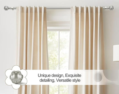 KAMANINA 2 Pack Curtain Rods for Windows 48 to 84 Inch, Antique Silver Heavy Duty Curtain Rod Adjustable, 7/8 Inch Single Decorative Drapery Rods 32 to 86 Inch(2.6-7.1Ft), Netted Texture Finials
