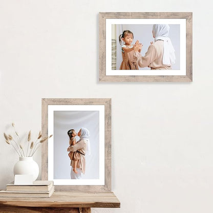 iRahmen 10x14 Picture Frame Set of 4 with Tempered Glass, Smoke Gray Frame Display 8x12 Picture with Mat or 10 x 14 Without Mat, Wood Rustic Photo Frames for Horizontal or Vertical Wall Mounting
