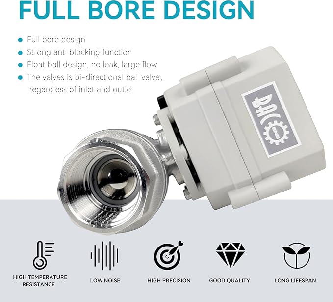 BACOENG 2 Way Motorized Ball Valve, 1 Inch DN25 Electrical Ball Valve, 110VAC Stainless Steel Electric Water Valve