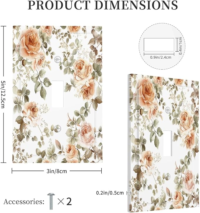 Decorative Light Switch Cover Vintage Warm Color Orange Flowers And Leaves 1 Gang Single Toggle Device Electrical Faceplate Switchplates Decorator Outlet Wall Plate for Bedroom living Room