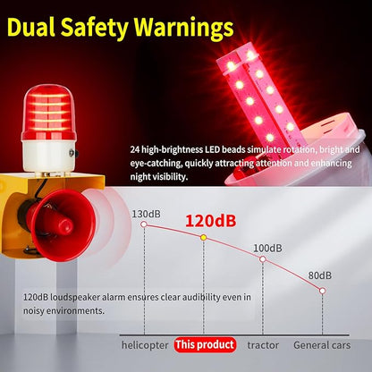 AC110V Industrial Siren Alarm Strobe Light-120dB Loud Horn&Waterproof Red Beacon Warning Light for Emergency,Factory,Fires,Tornado,Intruder Deterrent (with Switch&Volume – Adjustable 0–120dB)